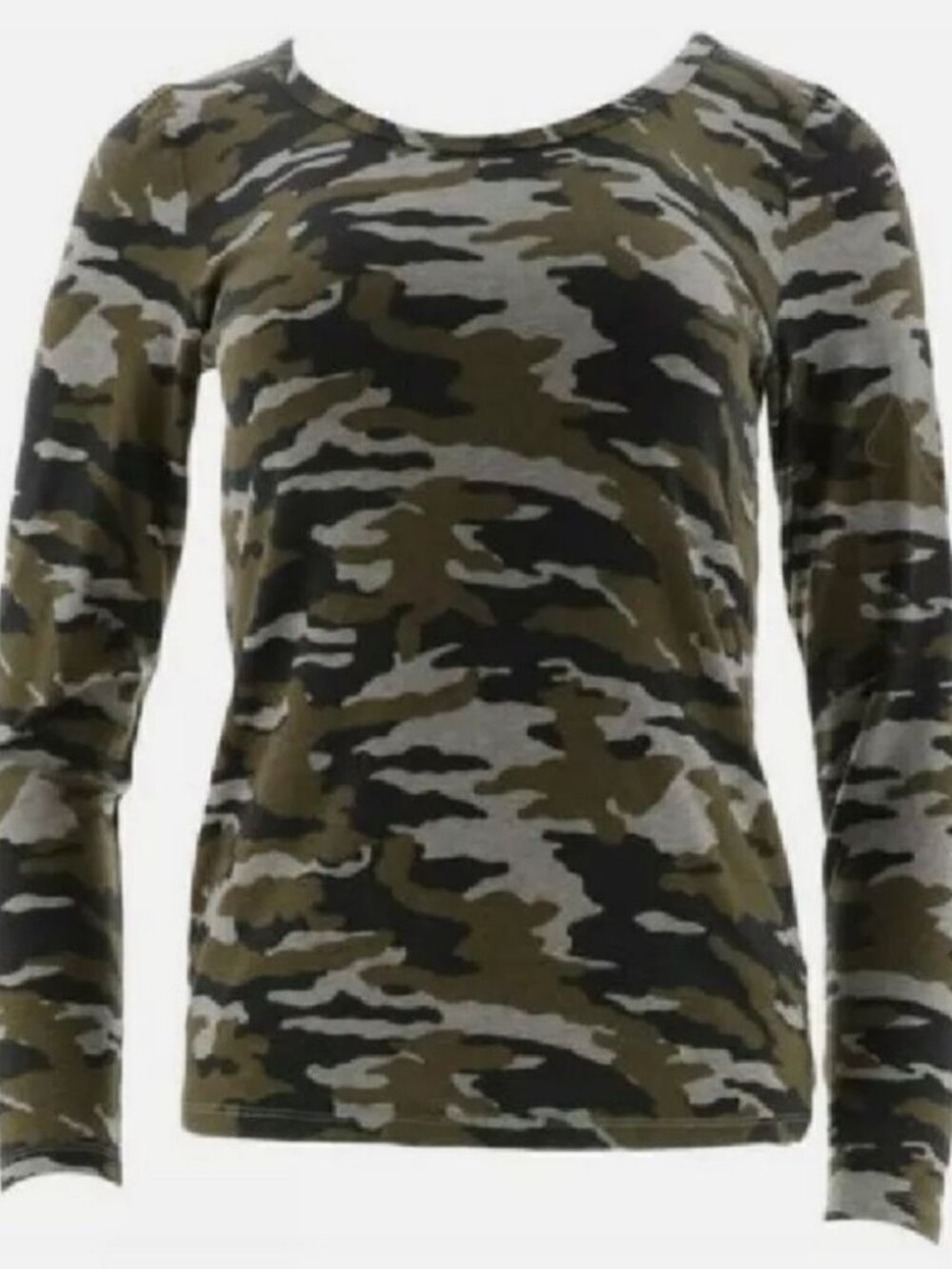 GILI Long Sleeve Scoop Neck T-shirt Grey Olive Camo